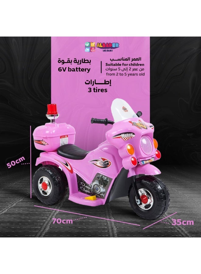 البدر دراجة نارية كهربائية للاطفال من البدر، يمكن ركوب الدراجات ثلاثية العجلات للاولاد والبنات، صغيرة الحجم، ركوب، بطارية 6 فولت، اضواء واصوات الشرطة، مناسبة لعمر 2-5 سنوات، زهري، من البدر - Image 4